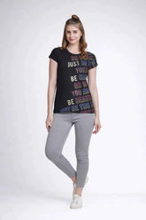 Astron – Round Neck Green Color Typography Print Cotton T-Shirt for Women