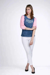 Astron – Round Neck Denim Colour T-Shirt for Women