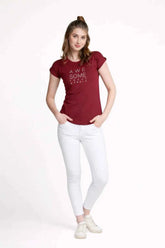Astron – Round Neck Typography Print Cotton T-Shirt for Women