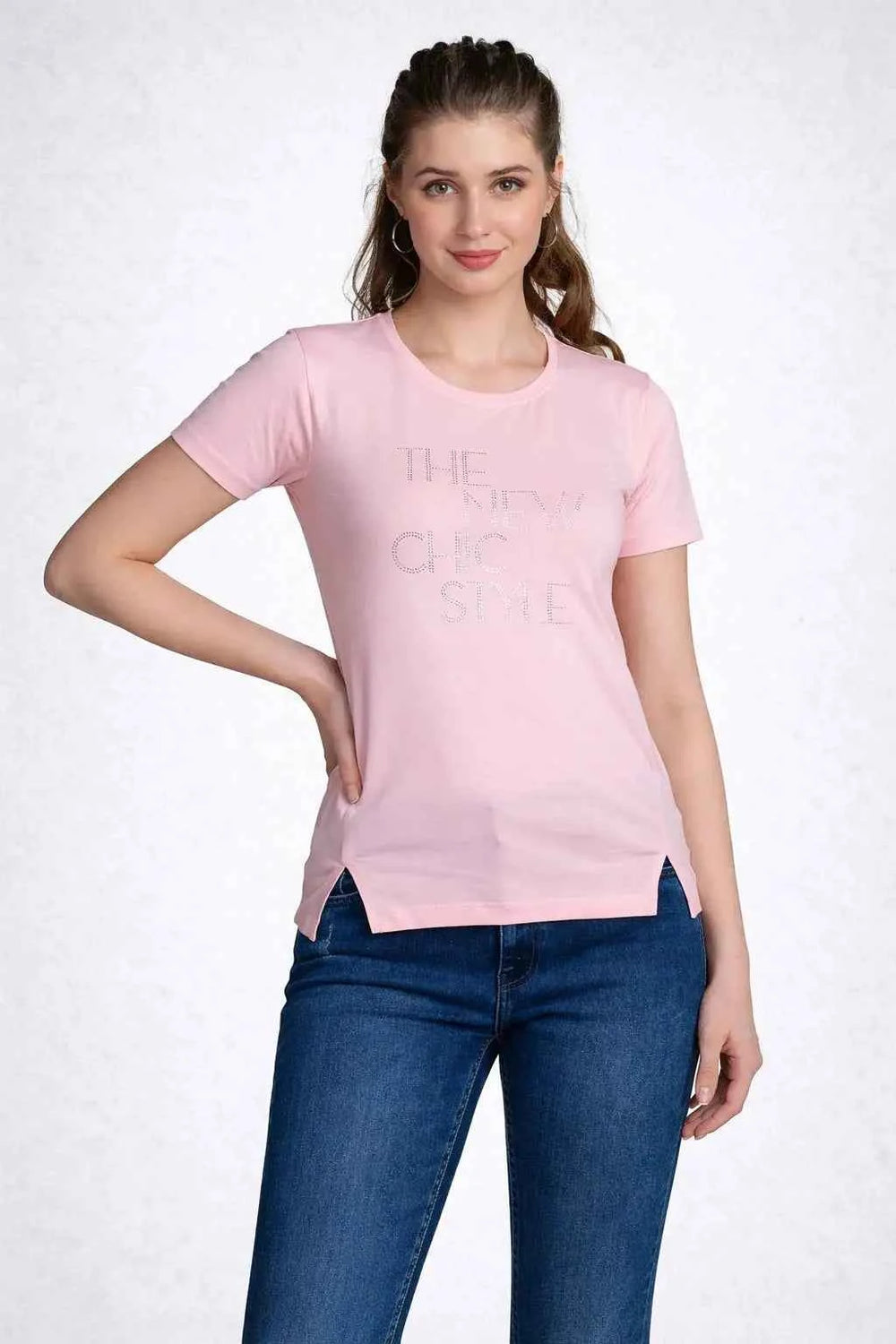 Astron – Half Sleeves Cotton Pink Color T-Shirt For Women