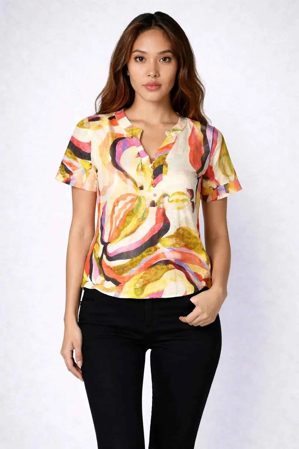 Astron – Abstract Print Blouse with Vibrant Swirl Pattern