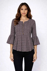 Astron – Black Textured Top with Bell Sleeves