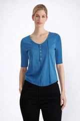 Astron – Ribbed Knit Henley Top for Women