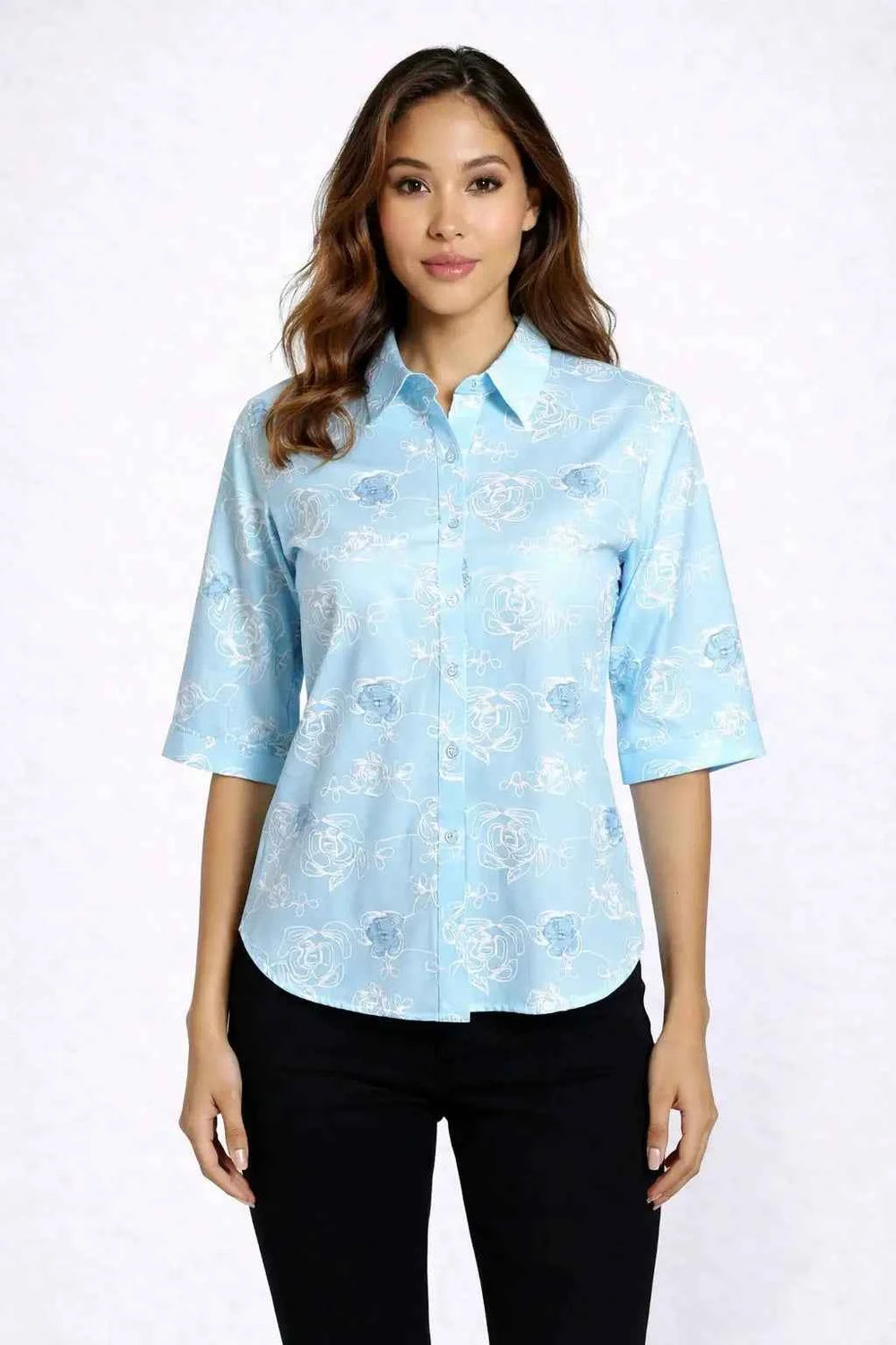 Astron – Women's Collared Cotton Shirt with Floral Embroidery
