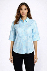 Astron – Women's Collared Cotton Shirt with Floral Embroidery