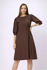 Round Neck Aline Knee Length Dress With Belt