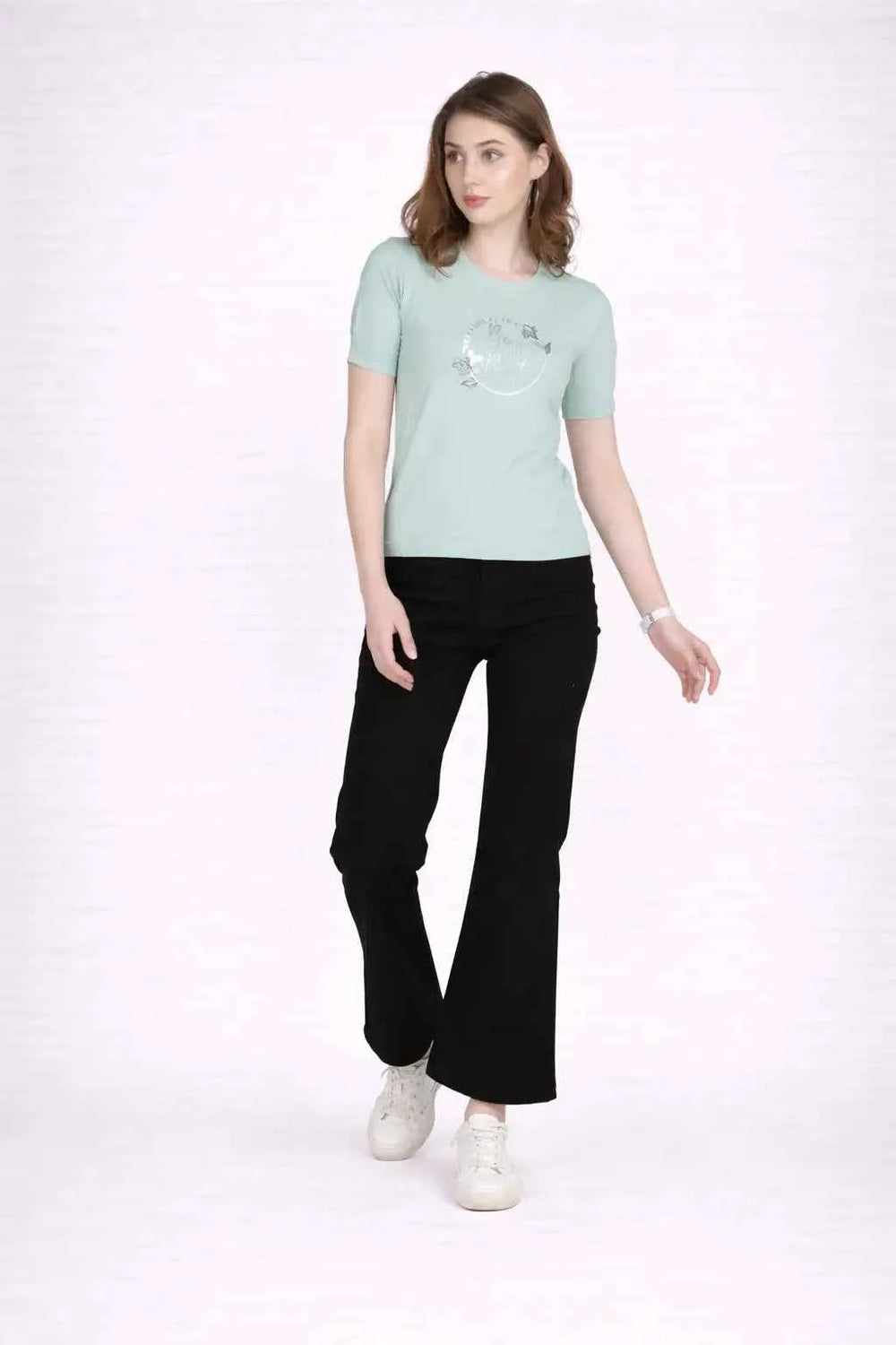 Astron – Designer Printed Round Neck Half Sleeves Cotton T-Shirt for Women