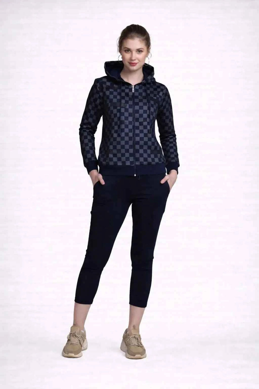 Checker Print Women's Zip-through Hoodie