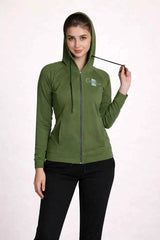 Green Long Sleeve Zip-through Hoodie For Women
