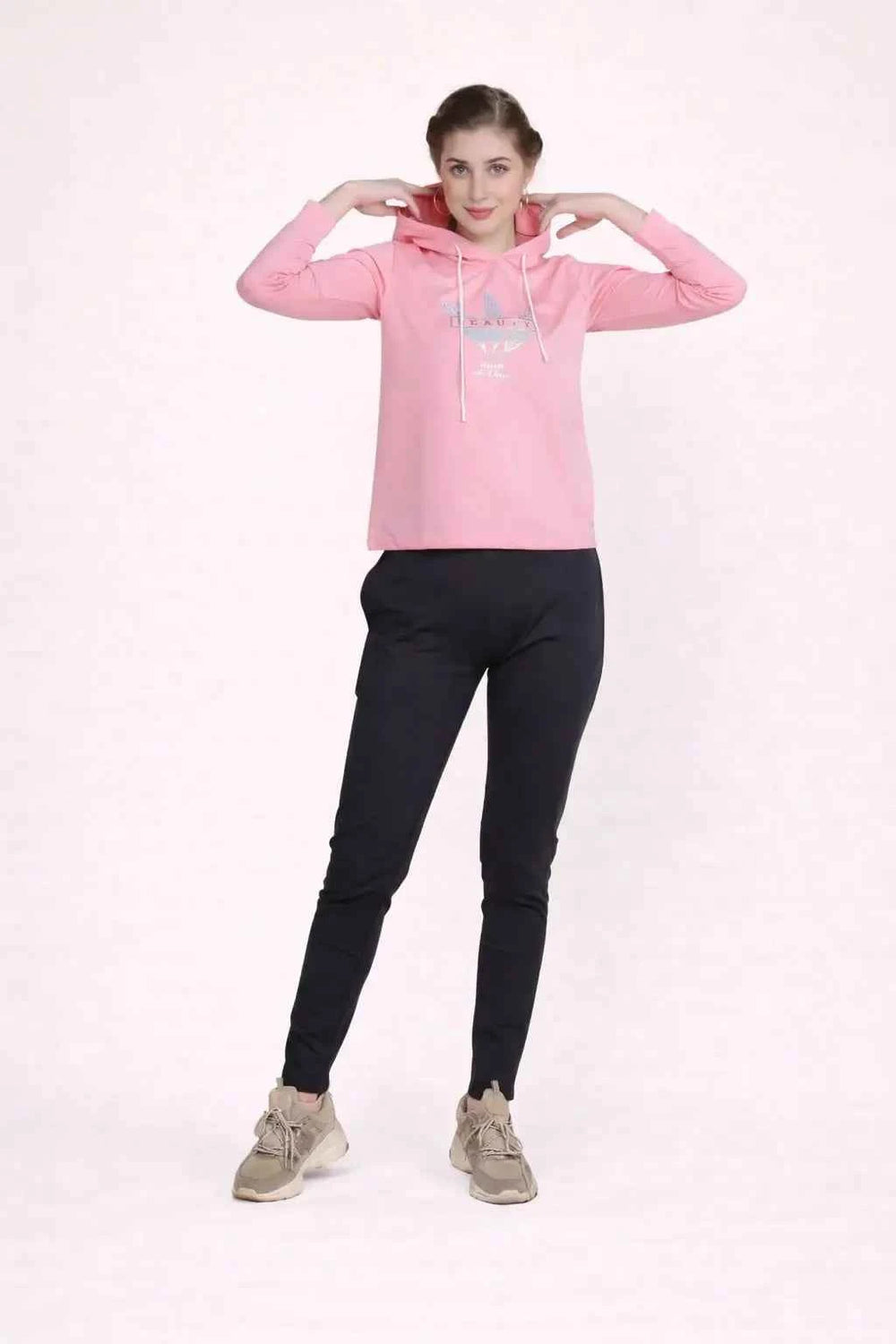 Leaf Print Pullover Full Sleeve Hoodie For Women