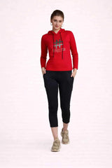 Maroon Long Sleeve Hashtag Hoodie For Ladies