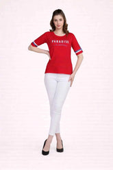 Astron – Raglan Sleeves Printed Cotton T-Shirt for Women