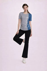 Elbow Sleeve Typography Print Ladies Appel Bottom T-shirt