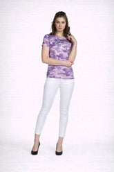 Purple Camouflage Print Women Cotton T-shirt