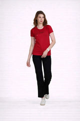 Ladies Half Sleeve Red Round Neck Cotton T-shirt