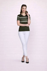 Astron – V-Neck Half Sleeves Cotton T-Shirt for Women