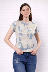Short Sleeves Comfort Fit Camouflage Printed T-shirt For Women