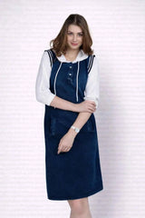 Astron – White Hoodie Denim Midi Dress for Women