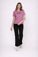 Astron – Boat Neck Printed Half Sleeves Cotton T-Shirt for Women