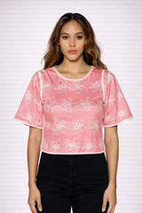 Astron – Crop Top with White Floral Embroidery