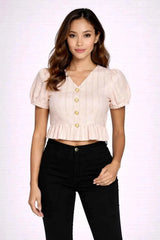 Astron – Blush Pink Textured Blouse with Pintuck Detailing