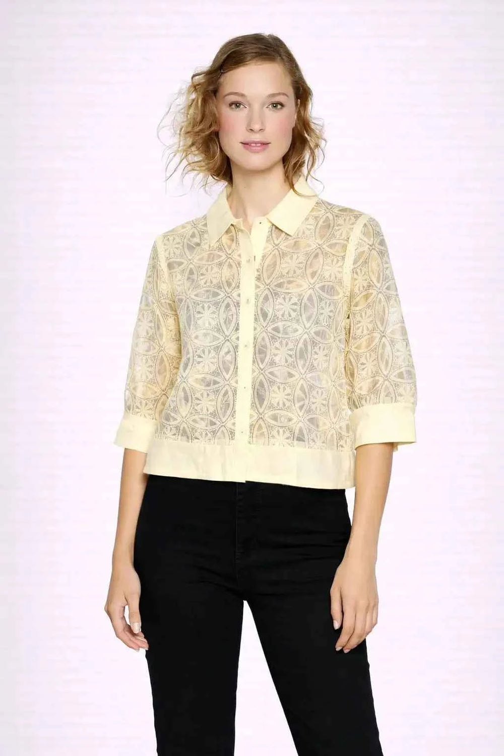 Astron – Lace Shirt with Geometric Floral Overlay