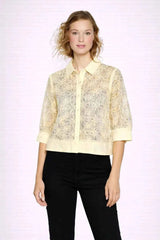 Astron – Lace Shirt with Geometric Floral Overlay