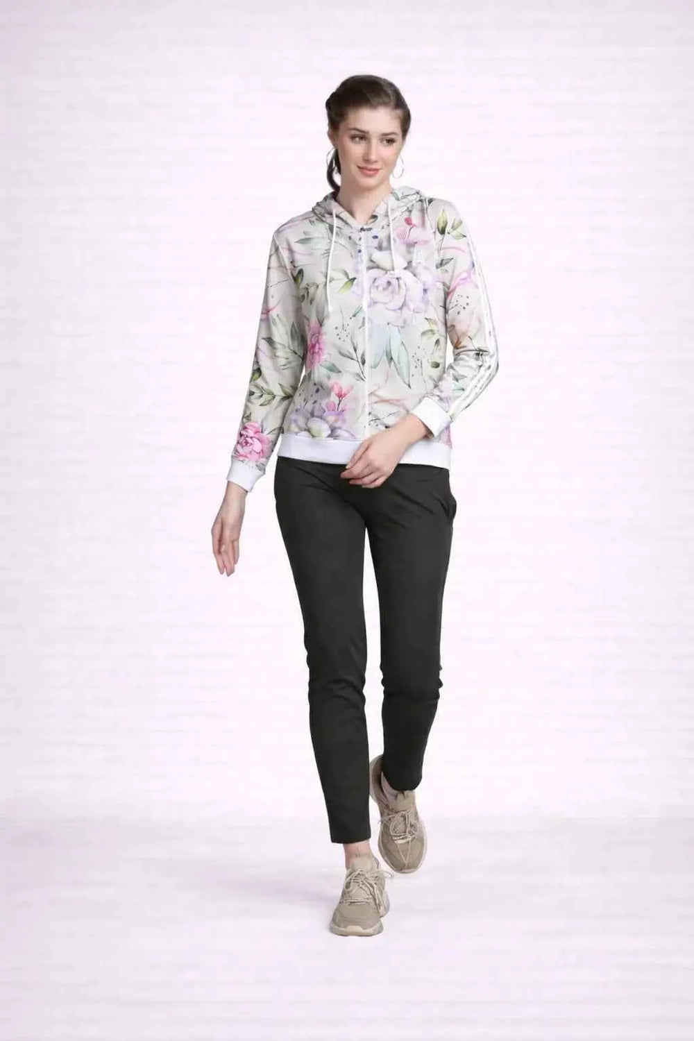 Floral Print Women's Full Sleeve Zip-through Hoodie