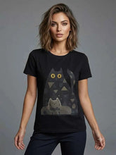Women's Black Cat Graphic Printed Casual T-Shirt
