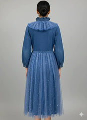 Women’s Denim Bodice Mesh Maxi Dress - ASTRON