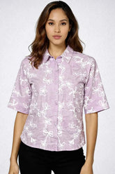 Astron - Lavender Floral Embroidered Button-Down Shirt
