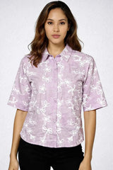 Astron - Lavender Floral Embroidered Button-Down Shirt
