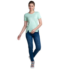 Astron – Half Sleeves Cotton Pista Green Color T-Shirt For Women