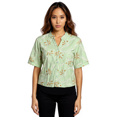 Astron- Tropical Leaf Cotton Button-Down Shirt For Women