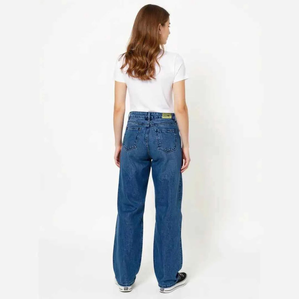 Astron Women’s Streetwear Medium Wash High-Rise Distressed Jeans – Relaxed & Wide-Leg