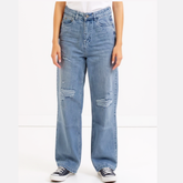 Astron Wide-Leg Distressed Light Wash Denim Jeans for Women – Relaxed Fit Streetwear Look