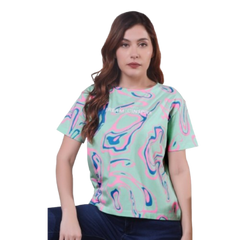Astron – Women’s Half Sleeves Green Color Relaxed Fit Printed T-Shirt