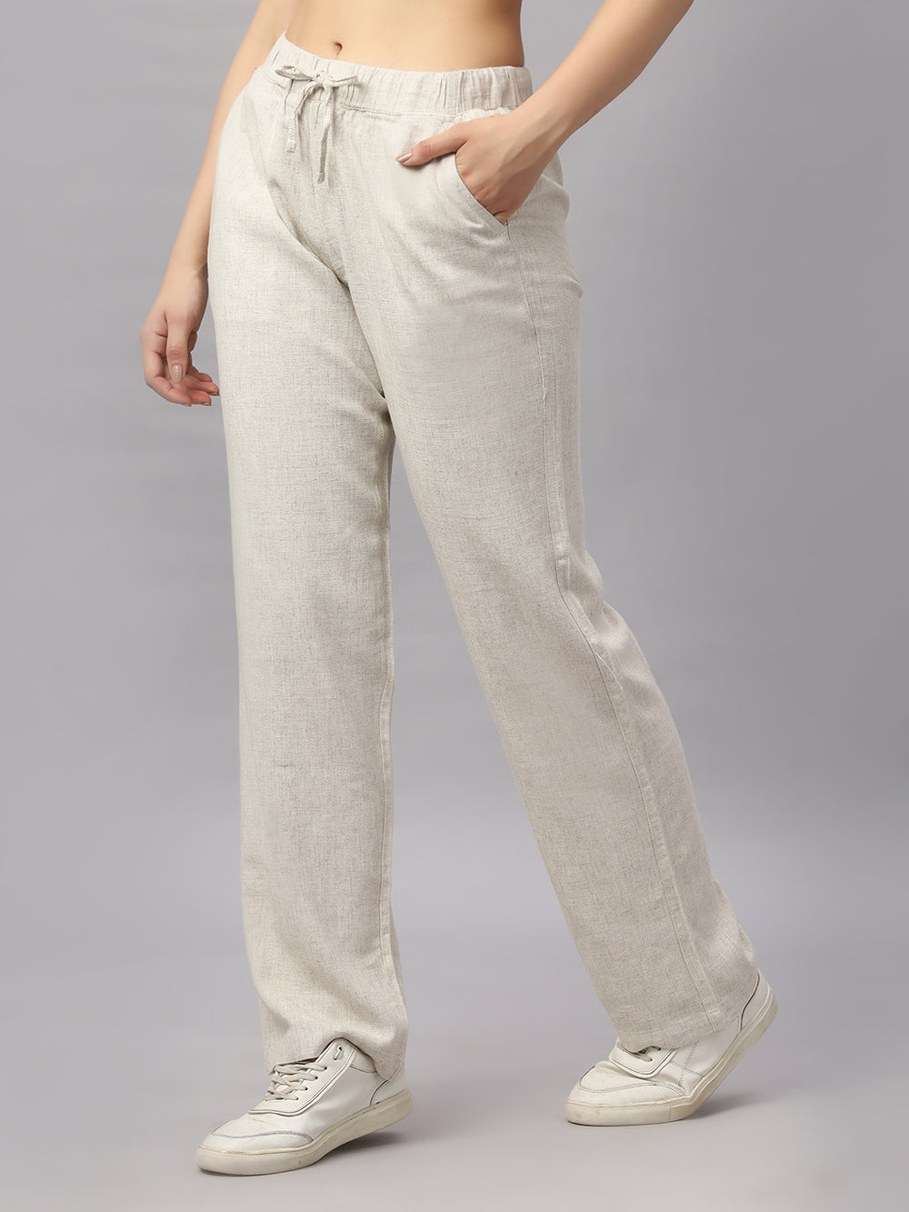 Women's Straight Fit Natural Colour Viscose Linen Pant.