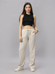 Women's Straight Fit Natural Colour Viscose Linen Pant.