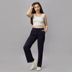 Women's Straight Fit Navy Blue Colour Viscose Linen Pant.