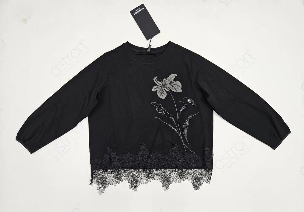 Women’s Floral Lace Hem Sweatshirt - ASTRON