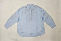 Women’s Sky Blue Embroidered Lace Detail Shirt - ASTRON