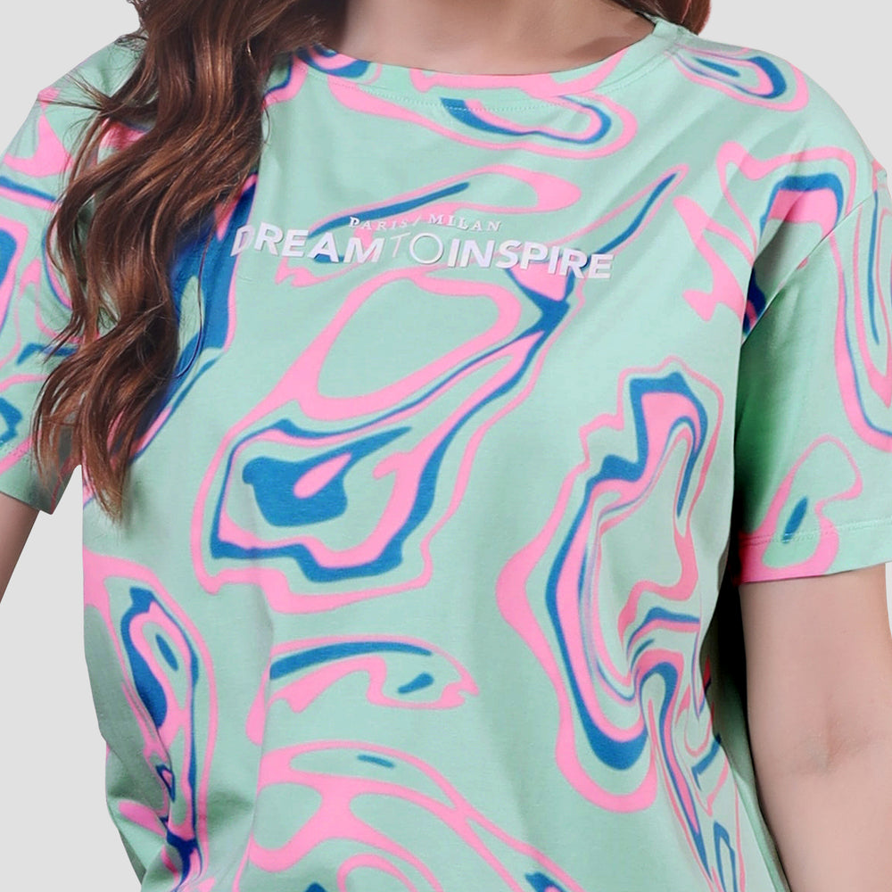 Half Sleeves Relaxed Fit Printed T-shirt For Women.