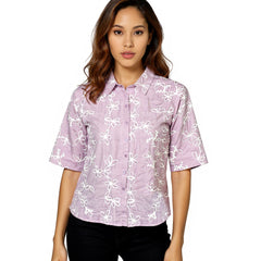 Astron - Lavender Floral Embroidered Button-Down Shirt