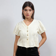 Astron Textured Crop Top with Vertical Pintuck Detailing