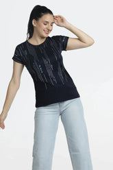 Women’s Abstract Line-Print Round-Neck Tee