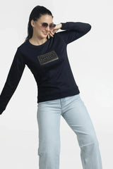 Women's Embellished Navy Blue Sweatshirt - Stylish Comfort for Every Occasion - ASTRON