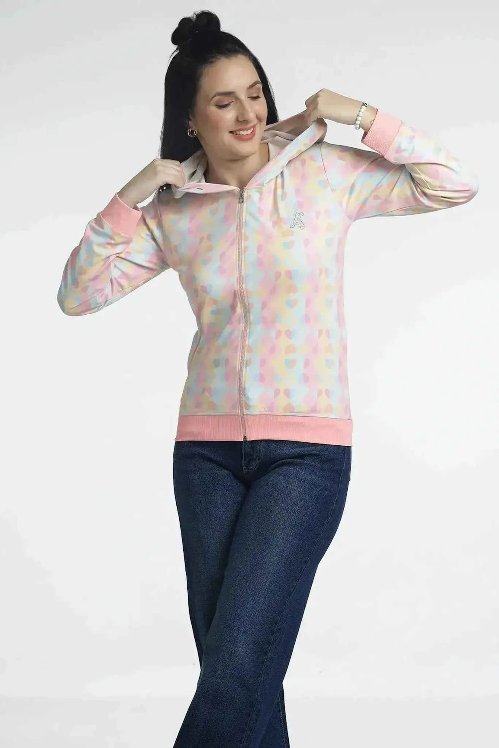 Pastel-colored zip-up hoodie