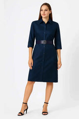 Astron- Blue Shirt Midi Dress For Women