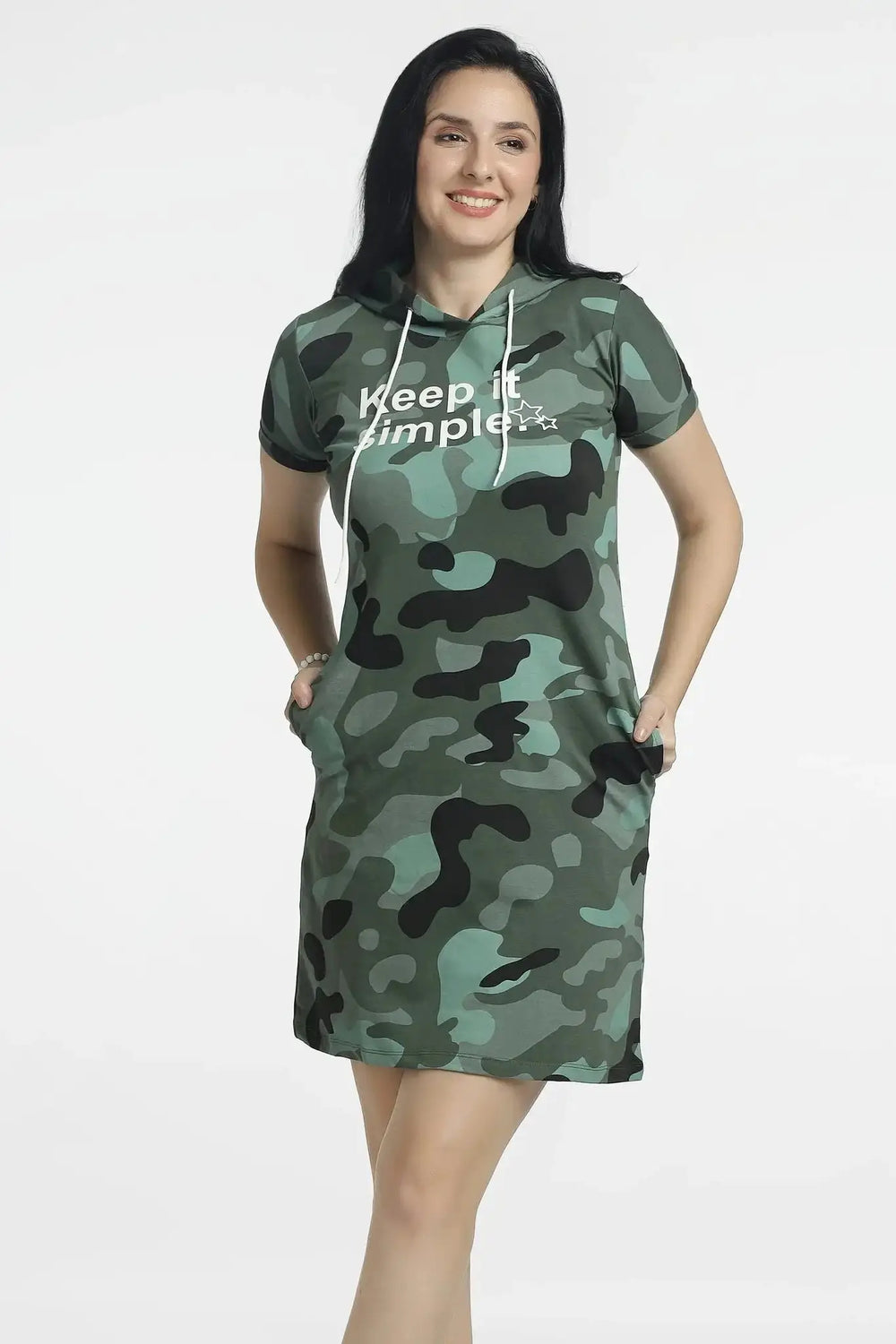 Women's Camouflage Hooded T-Shirt Dress for Effortless Style - ASTRON